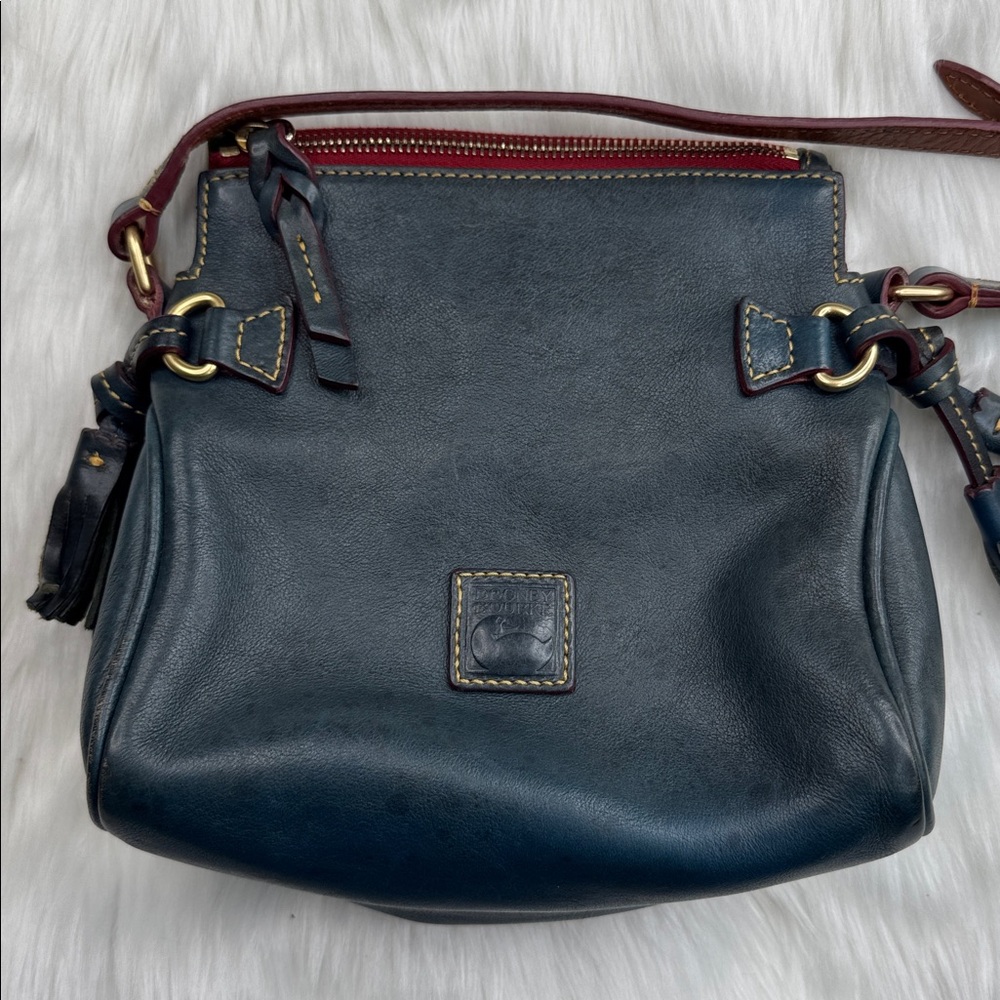 Dooney & Bourke Florentine leather mini zip crossbody bag in navy blue greenish